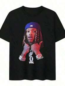 Cute Unisex Premium Casual T-Shirts, AliyAh Vintage 90s T-Shirt, Retro Hip Hop Music T-Shirt, Classic Concert T-Shirt,  Urban Clothing For Fans - 黑色 4 - 查看 6
