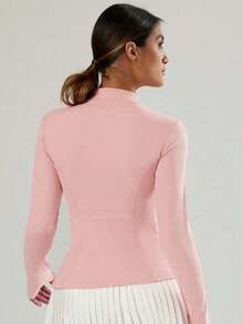 2026 VUTRU Women's Slim Fit Sports Jacket With Thumbholes And High Collar, Spring - Rose - View 2