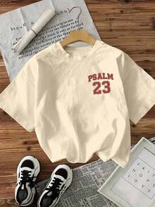 Camiseta Blanca Cristiana para Mujer  - Salmo 23 - El Señor Es Mi Pastor - Versículo Bíblico - Camiseta Blanca de Cuello Redondo - Caqui - Ver 2
