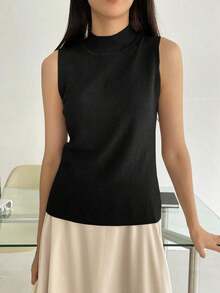Chaleco De Suéter Con Cuello Simulado - Negro - Ver 3
