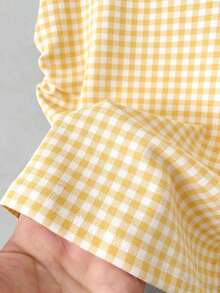 Camiseta de manga corta con pliegues y rayas, casual de verano para mujer - Amarillo - Ver 3