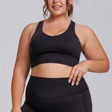 Set deportivo para mujer de talla grande, conjunto ajustado de 2 piezas con bolsillo, tela elástica efecto segunda piel para yoga y entrenamiento - Pantalones color moca - Ver 10