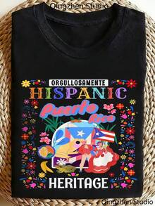 Una camiseta de manga corta para mujer, moderna, a la moda, retro, casual y holgada, adecuada para actividades al aire libre en primavera y verano, 1 pieza, camiseta de cuello redondo.|Nueva Colección Primavera/Verano, Estilo Retro Y2K a la Moda, Unisex, Casual y Versátil, Ideal para Reuniones Familiares - Camiseta con el Patrón Cultural de la Bandera de Puerto Rico, un Orgullo de Lu Xun.blusas para mujer,blusas casuales para dama,tops,, mujer premium,y2k,playeras de mujer curvy,ofertas y liquidaciones ropa mujer,playeras deportivas para mujer,,playeras de hombre, mujer,blusas>elegante GZGA - Negro - Ver 8