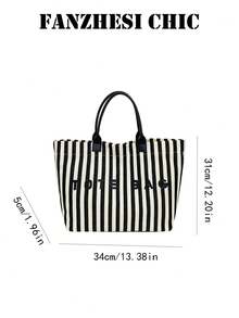 Esta bolsa de mano casual pero elegante con rayas multicolor presenta asas de cuero, letras 3D y una gran capacidad, lo que la hace adecuada para estudiantes y profesionales que la pueden usar a diario, incluyendo ir a clase, ir al trabajo y hacer compras. - Multicolor - Ver 3