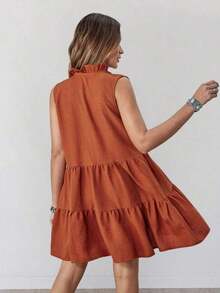 Vestido corto bohemio informal de estilo occidental y country con bordados y contraste de colores, sin mangas y escote en V, adecuado para uso diario, ir al trabajo y actividades al aire libre en verano - Amarillo - Ver 9