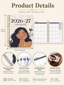 1本 2026-2027 學年週計畫與月計畫日曆筆記本，2026年1月至2027年12月，5.7" X 8"，A5月計畫筆記本附備註頁，防水封面，個人行程管理，辦公與返校用品 - 彩色 - 查看 5
