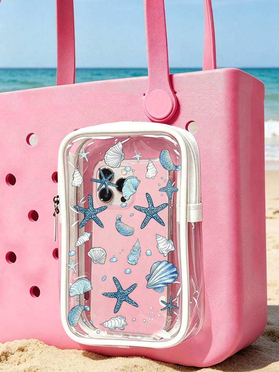New Ocean Shell Pattern Beach Phone Bag, With Starfish And Shell Pattern, Beach Accessory, Phone Bag, Makeup Bag, Travel Accessory; Travel Essential; Decorative Trinket, Suitable For Travel And Outings, Travel Essential - Multicolor - View 1