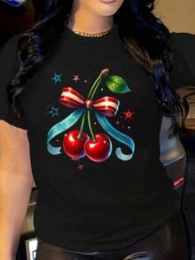 Women's T-shirt 1 camiseta casual elegante de cuello redondo - Camiseta estampada de cuello redondo para mujer - Ligera y transpirable, ¡un imprescindible para tu guardarropa de primavera y verano! Los Regalos del Día de la Independencia son Novedad en la Moda de Verano - Negro - Ver 6