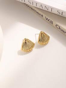 2-10 pièces Boucles d'oreilles à la mode en forme d'étoile de mer, coquillage, conque, feuille, convient pour les vacances, les voyages, les tenues de plage - Doré - Voir 4