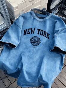 Men's Heavyweight With New York Pattern Print And Vintage Letters Available In Plus Sizes, All-Season Comfortable Machine Washable Casual Clothing - Blue - View 10