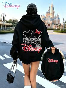 Disney Mickey And Minnie Mouse Y2K Patterned Sweatshirt With "I WILL NEVER BE TOO OLD" Printed On Both Sides. Fun Print, Loose Fit, Versatile, Perfect For Holiday Gifts. (Women's Autumn/Winter Clothing/Elegant Women's Outfits/Patterned Hoodies/Printed Tops/Casual Outfits For Women/Women Trending Now/Holiday Co-Ord/Plus Size Friendly) - màu đen - Xem 7