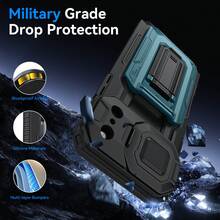 Mechanical Armor Series Wallet Phone Case For IPhone 17 Pro Max, With Semi-Automatic Card Slot (Can Hold 3-4 Cards), RFID Anti-Theft, Kickstand, Camera Lens Protection, And Wallet Function, Heavy-Duty Rugged Phone Protective Case - Black, Fit For IPhone 13 14 15Pro 16Plus 17 Pro Max Air - Blue - View 5