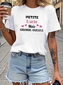Camiseta de mujer estilo francés Little Lucy Big Mouth - Estampado con frase francesa humorística, top casual de manga corta con eslogan, lavable aáquina, adecuada para combinar con amigos, uso diario y expresión personal - Camiseta unisex de algodón holgada de manga corta y cuello redondo estilo vintage urbano. - Blanco - Ver 7