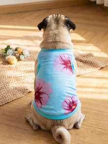 LUCKIE LABO 1 pieza Chaleco de verano transpirable con estampado floral hawaiano para gatos y perros, apto para uso en interiores y exteriores - Celeste - Ver 7