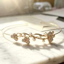 Gold Thin Headband With Rhinestone Butterfly & Pearl Decor, Romantic And Elegant Hairband - Gold - View 2