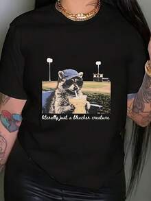 Camiseta de Mujer - Camiseta "Just an Observer Creature" - Camiseta casual de manga corta y cuello redondo con estampado de criatura observadora, no adecuada para primavera y verano, lavable a máquina, camiseta básica de uso diario para mujer. - Negro - Ver 7