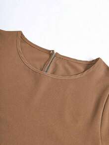 Blusa casual suelta de manga farol de cuello redondo de unicolor de verano para mujeres, top de manga tres cuartos - Amarillo - Ver 6