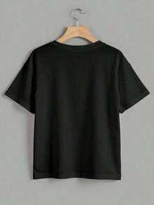 Camiseta manga corta grafico flor mariposa corazon animal print texto fe amor y esperanza cuello redondo estilo moderno casual - Negro - Ver 3