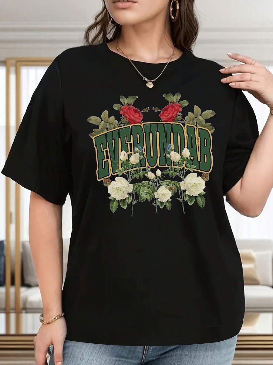 Tallas Grandes - Camiseta Casual de Tallas Grandes para Mujer - Camiseta con Estampado Floral y Frases de Regalo para Uso Diario - Camiseta Suave para Mujer para Uso Diario - Ropa para Todas las Temporadas, Uso Diario y Ocasiones Especiales - Ropa Adecuada para Tallas Grandes, Camiseta para Mujer, Ajuste Cómodo, Cuello Redondo, Tela Duradera, para Regalo - Camiseta Unisex de Algodón de Manga Corta, Cuello Redondo, Estilo Urbano Vintage - Negro - Ver 1