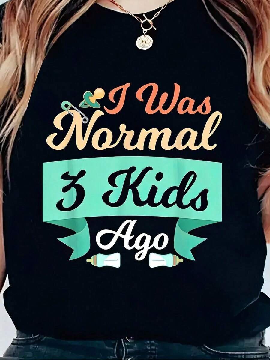Camiseta Y2K divertida con diseño original "Era Normal Hace 3 Niños" ideal para mamás y amantes del humor familiar cómoda y moderna perfecta para cualquier ocasión destaca tu personalidad y sentido del estilo. - Negro - Ver 1