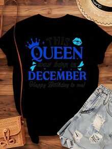 This Queen Was Born In December, "Happy Birthday To Me" T-Shirt For Women, Birthday Gift, December Birthday T-Shirt, Queen T-Shirt For Women, 220g - Vintage Urban Style, Unisex, Loose Fit Short Sleeve Crew Neck Cotton T-Shirt, 100% Cotton - 黑色 - 查看 4