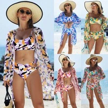 Traje de baño de tres piezas para mujer, de alta gama, con estampado multicolor, bikini sexy. - Patrón 5 - Ver 2