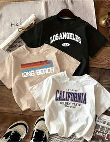 Nuevo conjunto de verano 3 para mujer, camiseta casual de manga corta de una pieza, con diseño de texto personalizado, tela transpirable, corte holgado para primavera y verano, disponible en negro, blanco y gris, lavable a máquina, camiseta linda, versátil para uso diario, corte casual. - Blanco - Ver 1