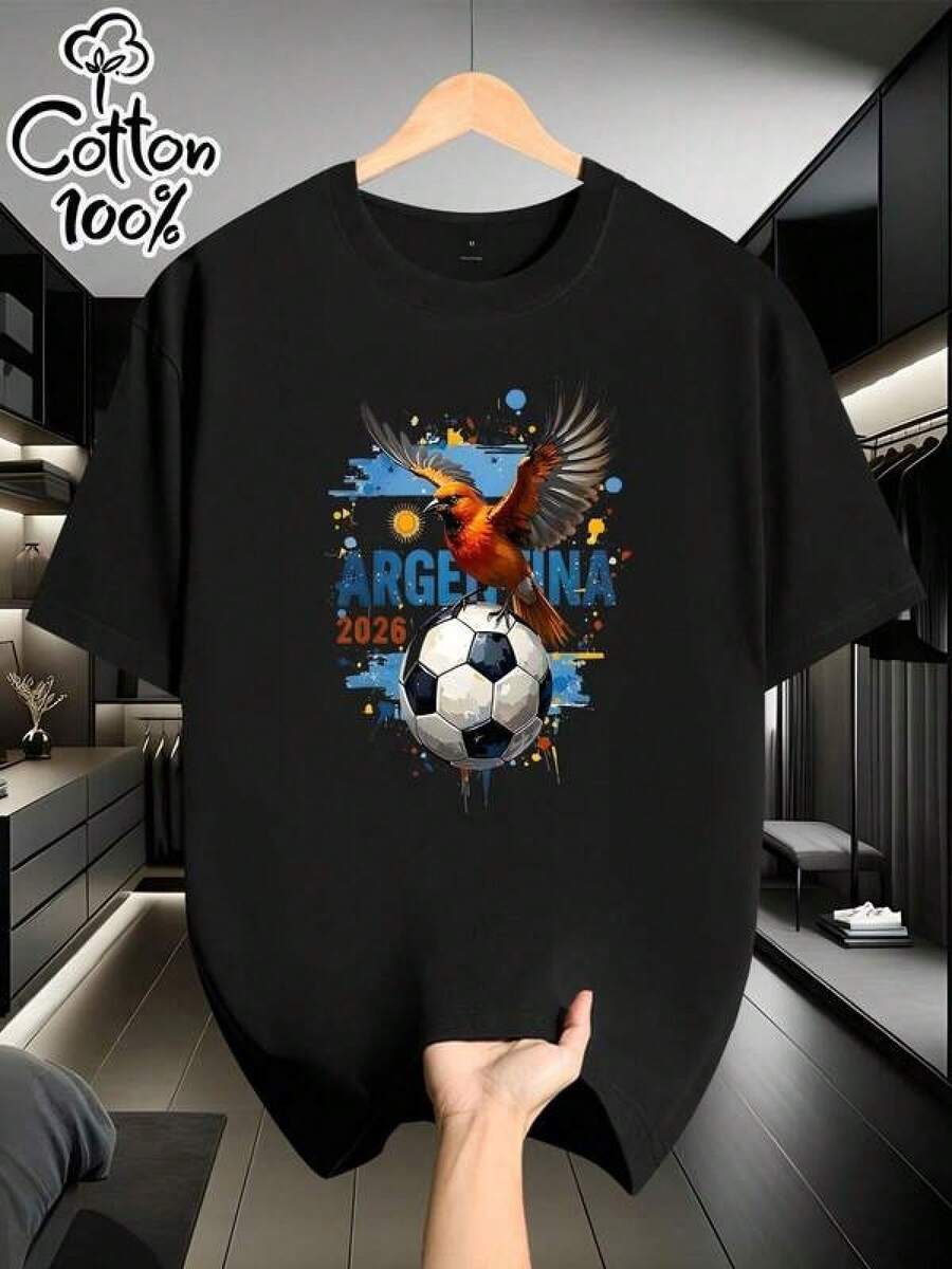 Camiseta de manga corta para hombre con temática de la serie  'Rufous Hornero', hecha de 100% algodón puro.Es elegante y sencillo, perfecto para el uso diario, y es un excelente regalo para hombres, ya sea para días festivos, cumpleaños o el Día del Padre. - Negro - Ver 1