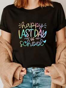 Camiseta del Último Día de Clases, Camiseta Tie Dye, Regalos de Graduación Escolar, Camiseta Casual de Manga Corta, Cuello Redondo, Estampada, Camiseta Casual para Uso Diario, Son Excelentes Regalos para Amigos y Familiares, Camisetas 100% Algodón, Diseño Juvenil y Moderno. - Negro - Ver 6