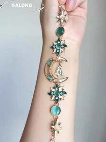 Bohemian Style Star & Moon Bracelet, Turquoise Beaded Open Bangle, Retro Peacock Stone Bracelet, Unique Design Accessories - Multicolor - View 4