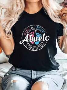 Round Neck Camiseta Para Shower De Bebé, Regalo Para Abuelo Que Será Abuelo Summer Essentials,Summer Outfits For Women,Graphic Tees Blusas Para Mujer Casual - Negro - Ver 6