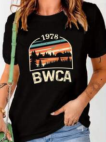 Playeras de Mujer de Algodón Oversize Moda 2026 BWCA East 1978 Vintage, Camiseta de Mujer Cómoda, Suave, Simple para Uso Diario, Top de Manga Corta - Negro - Ver 7