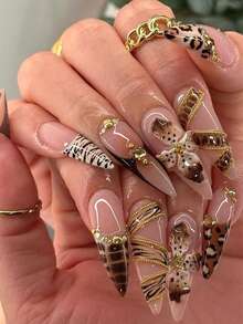 SWEET TREND 5D Brown Hibiscus Nail Stickers 2pcs Y2K Gradient Flower Petal Leopard Print Chain Line French Design DIY Autumn Winter Gothic Floral Print Retro Fashion Self-Adhesive Gel Polish Salon Manicure Tips Decal Slider Nail Art Decoration Nail Supplies - Multicolor - View 5