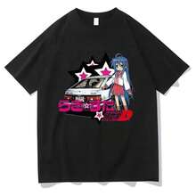 Camiseta de Anime Lucky Star Konata, Camiseta de Dibujos Animados para Mujer, Estética Retro, Camiseta Unisex con Estampado de Manga, Talla Extra Grande - Negro - Ver 1