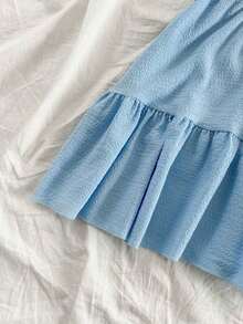 Conjunto de 2 piezas para mujer: Top tipo bandeau de unicolor con cierre de cordón y falda minimalista estilo A-line, conjunto informal - Azul - Ver 5