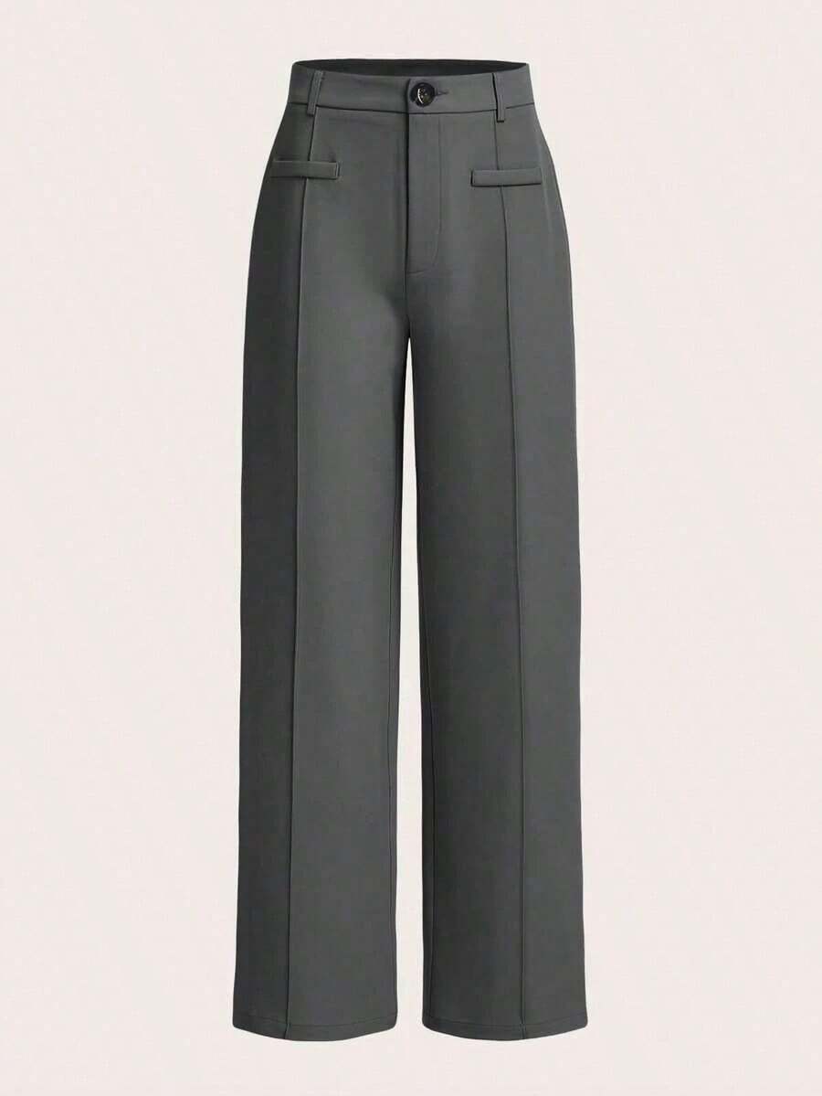 Pantalones Rectos De Verano Con Cintura Alta De Color Azul Claro - Gris Oscuro - Ver 1
