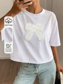 Camiseta de mujer de manga corta, cuello redondo, holgada, con pliegues y estampado floral, para el verano - Blanco 5 - Ver 8