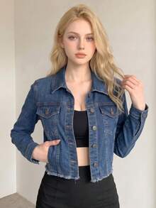 Chamarra Denim Crop Lavado Medio |   Look Urbano Casual Esencial - Azul Mezclilla 4NZY08 - Ver 3
