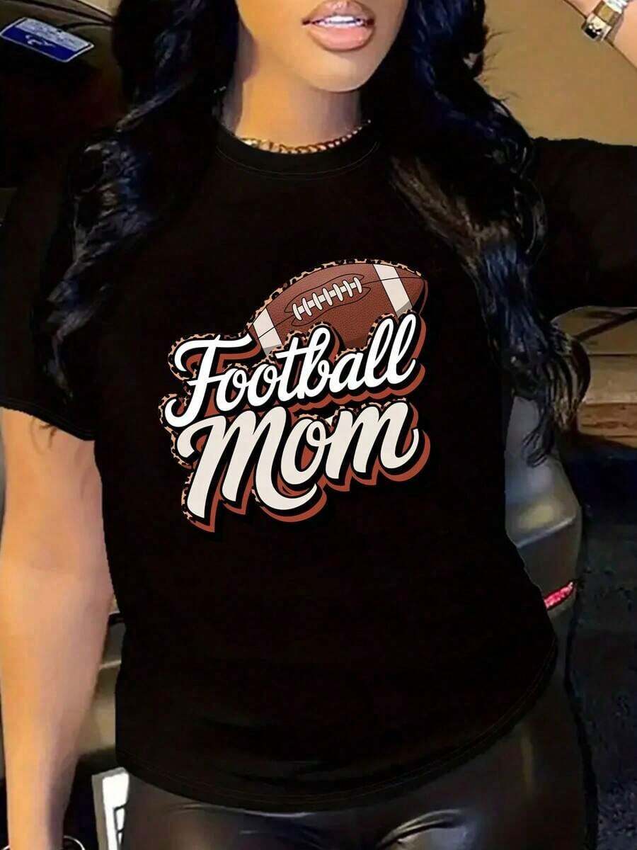 Camisetas gráficas de manga corta para mujer, camiseta de mamá de fútbol americano, regalo del Día de la Madre para mamá futbolista, diseño con patrón de efecto de pedrería, camiseta de - Negro - Ver 1