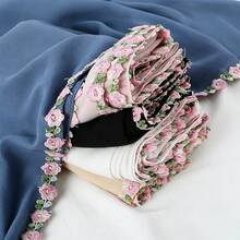 1pc Women's Chiffon Printed Embroidered Lace Trim Headscarf Scarf Shawl Suitable For Party Wedding Holiday Wear Abaya - Multicolor - View 9