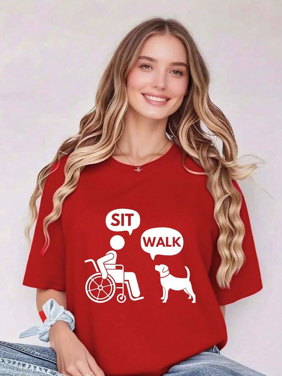 Pure Women's T-Shirt: A Companion Who Gives Strength: Humorous Dialogue With A Dog In A Wheelchair - Fashionable Women's T-Shirt - 紅色 - 查看 1