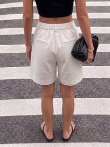 Women's High Waist Straight Loose Wide Leg Shorts, Ivory White, Fashionable And Elegant Summer - White - View 2