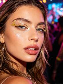 2pcs Line Tattoo Face Stickers, Waterproof Facial Decorations, Hand-Drawn Sunbeam And Vine Designs, Suitable For World Cup Fan Cheering, Sports Parties, Costume Balls, Theme Parties, Daily Wear - Gold - View 7