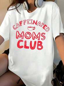 Camiseta del Club de Mamás Cafeinadas para Mujer, Camiseta Divertida para Amantes del Café, Regalo para Madres, Ropa Casual [Adecuada para Ocasiones de Ocio y Deportivas] Playera Holgada para Mujer - Blanco - Ver 7