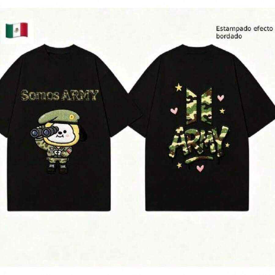 ¡Por el EJÉRCITO! Camiseta Somos ARMY Perrito Militar Blanco, Estampado Efecto Bordado - Negro - Ver 1