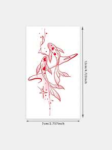 1 Tattoo Sticker, Red Ink Watercolor Line Double Koi Fish Vertical New Chinese Style Simple Personalized Temporary Tattoo Sticker, Washable, PVC, Disposable, Waterproof And Sweatproof, Suitable For Arms, Waist, Abdomen, Back, Legs, Non-Reflective, Realistic Tattoo, Suitable For People, Daily Use, Lasts 3-5 Days - Red - View 6
