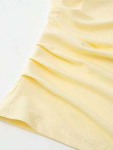 Blusa sin mangas de verano de estilo casual con drapeado en color amarillo mantequilla para mujer - Amarillo - Ver 4