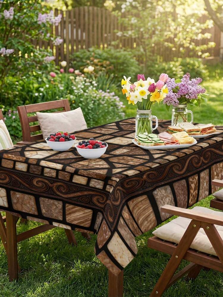 1/2pcs Tablecloth, Retro Geometric Patchwork Tablecloth, Polyester Material, Suitable For Kitchen, Dining Room, Coffee Table, Picnic, Camping, Countryside Decor, Square Or Round Shape, Ideal For Table Protection And Holiday Decoration - Multicolor - View 13