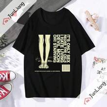 Camiseta Clásica Unisex con Estampado de Banda Musical y Asiento de Coche, Cuello Redondo, Estilo Hip Hop Streetwear Harajuku, DMN, Verano - Negro - Ver 1