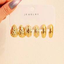 6-18pcs Vintage High-End Metallic Gold Tone Earrings For Women, Multi-Style Design Suitable For Commute, Dating, Versatile, High Polished Gold Plating Craftsmanship, Non-Allergic Material Comfortable Wear, Unlock N Styles In One Set, Best Value, Suitable For Daily And Holiday Wear, Great Gift For Friends And Girlfriends - Multicolor - View 3